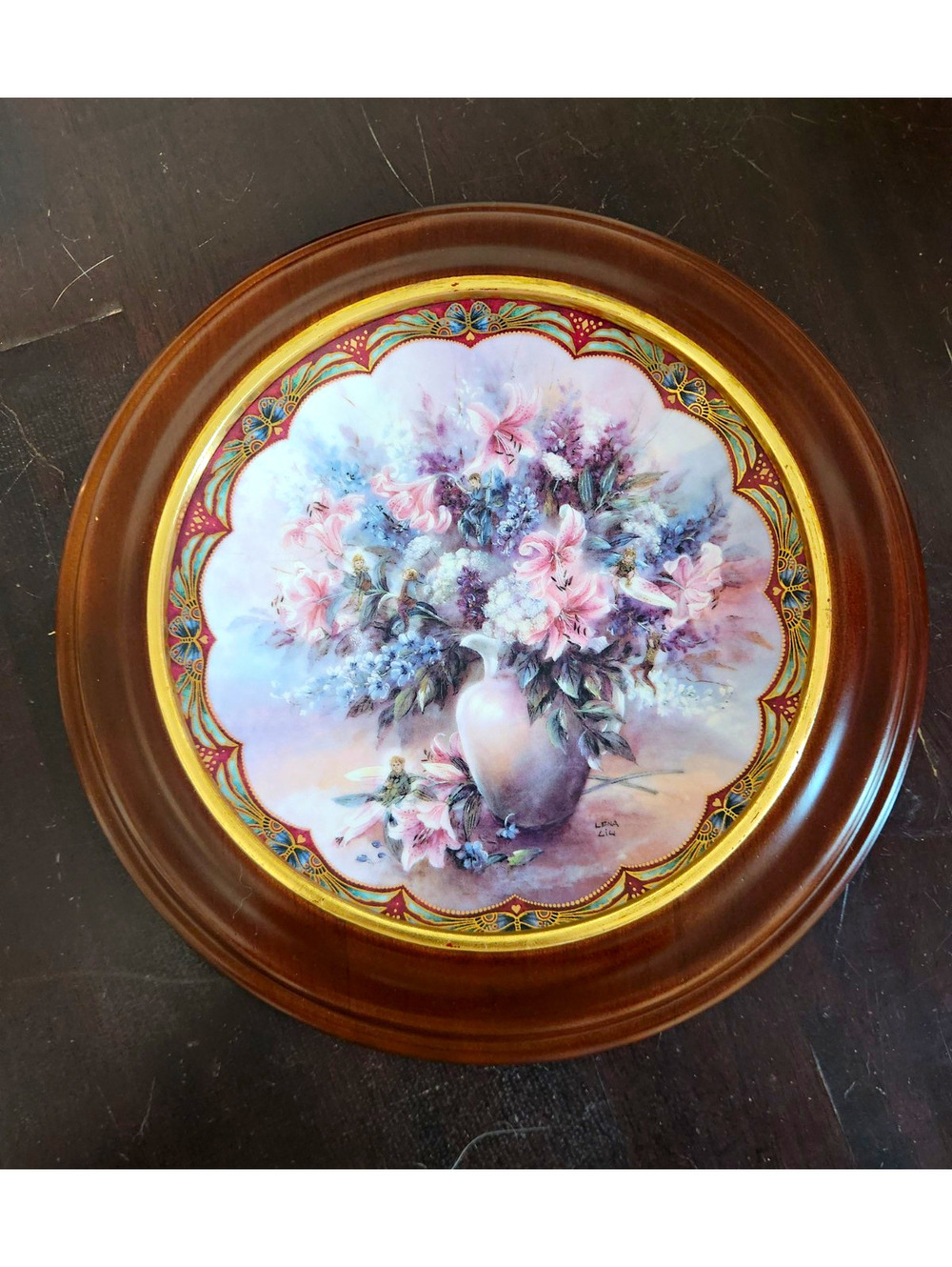 Lena Liu Porcelain Floral Collector Plate Mischief Masters 1990s W/ Frame